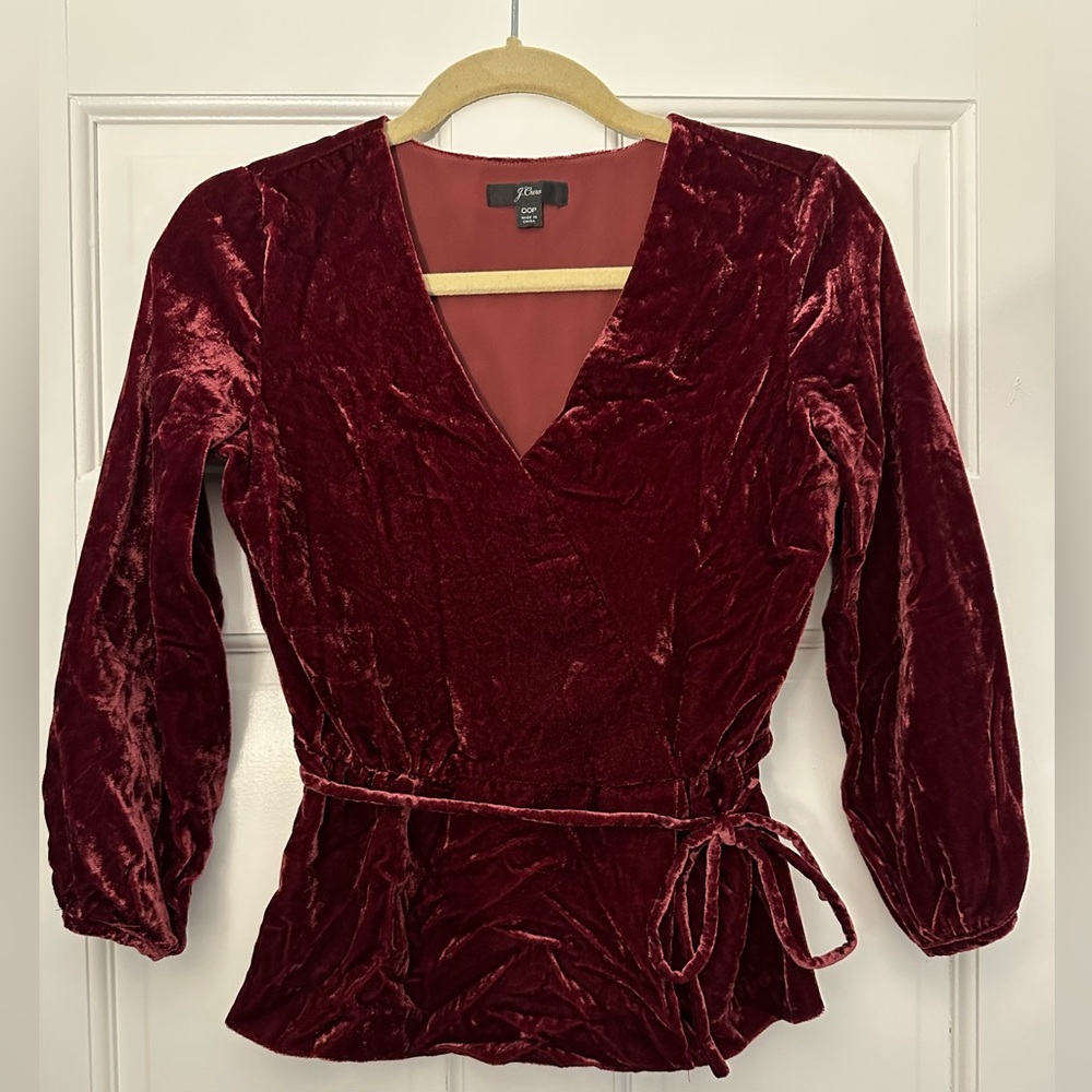 J.Crew velvet faux-wrap blouse burgundy shirt